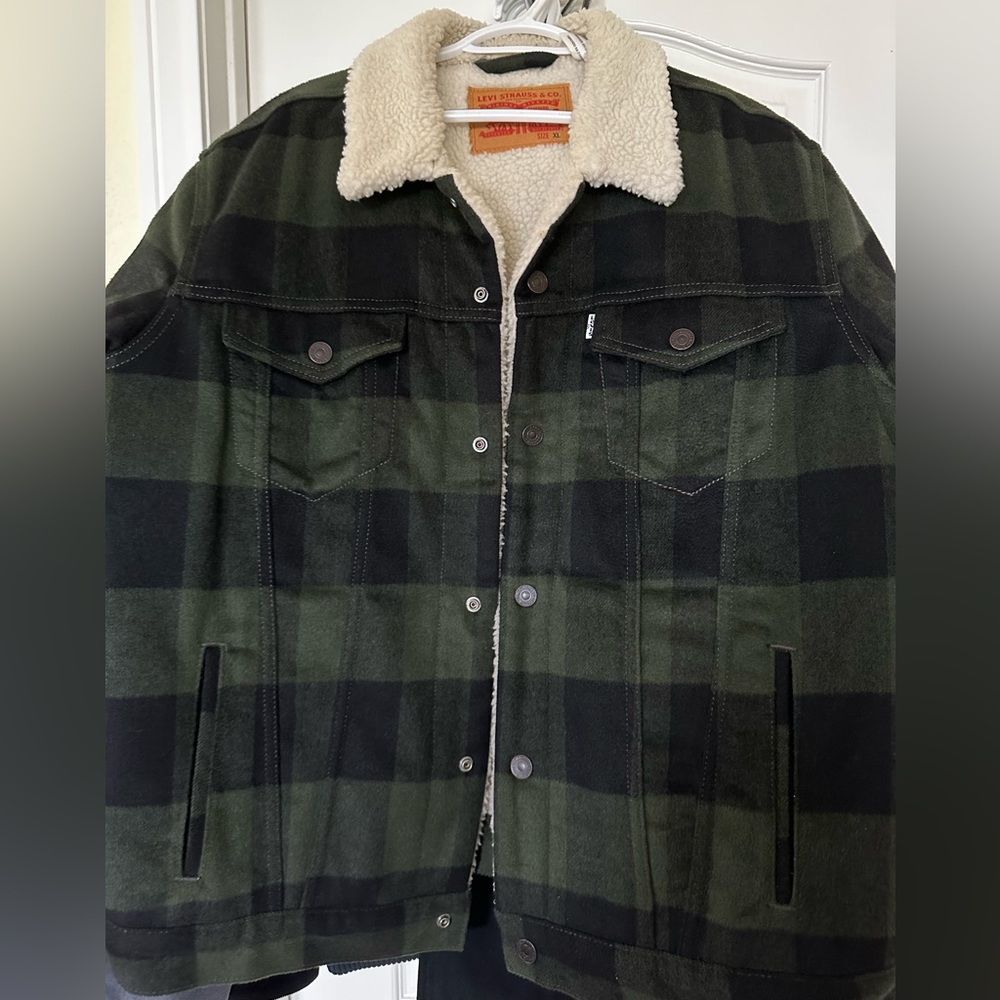 Levi’s Green Plaid Sherpa Trucker Jacket